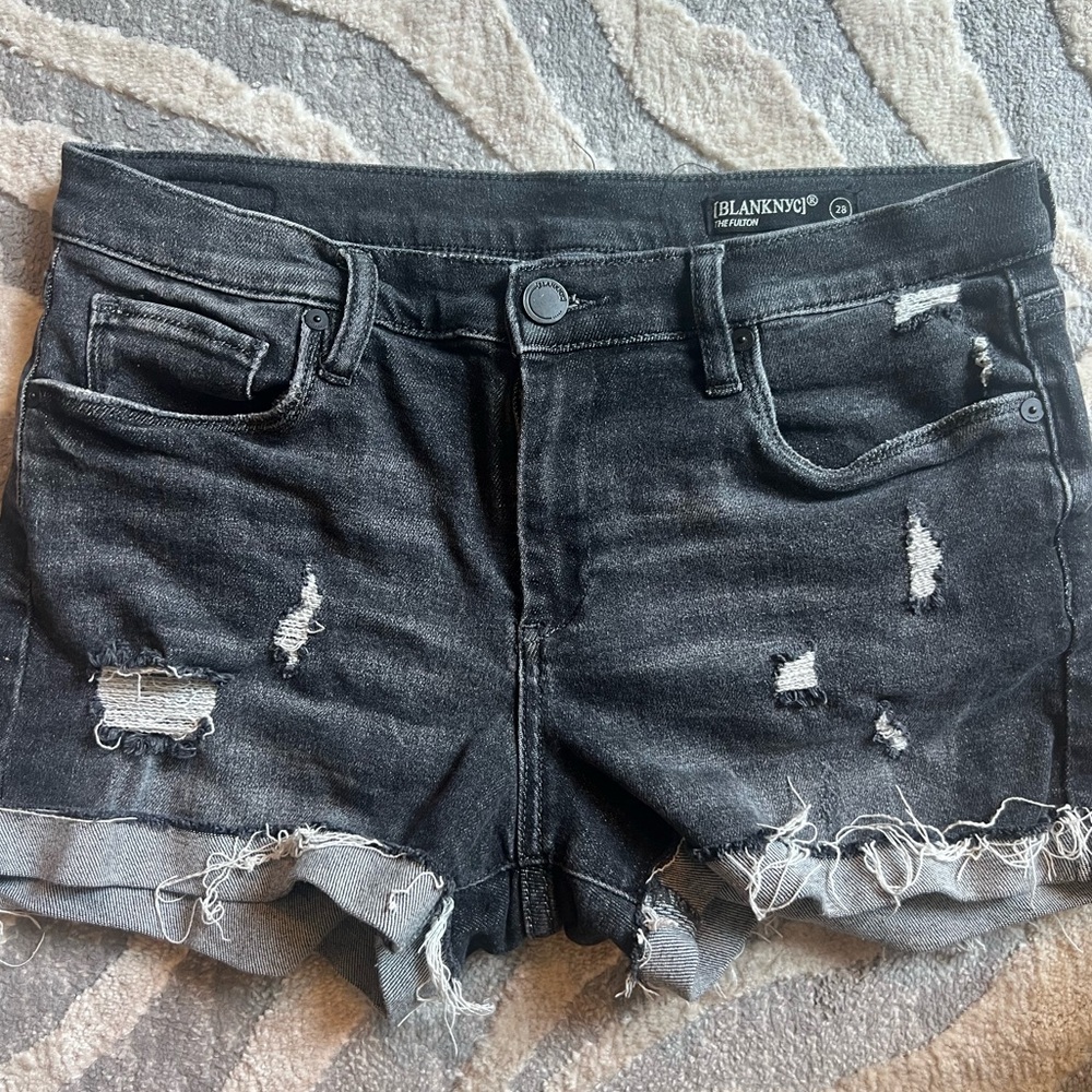 BlankNYC Fulton black distressed Jean shorts